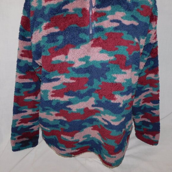 Eddie Bauer Womens L High pile Teddy Fleece Multicolor Camo 1/4 Zip Pullover - Picture 3 of 9